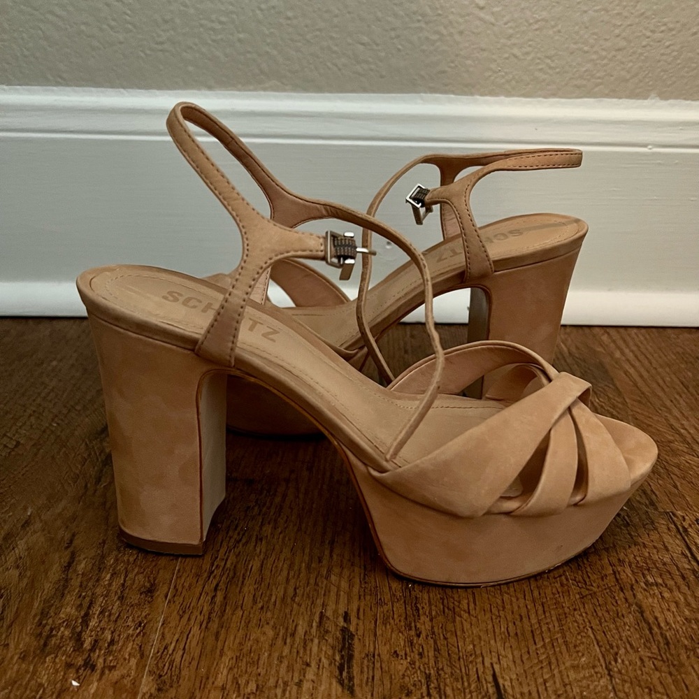 SCHUTZ Keefa Sandals Heels Honey Beige Nubuck 6